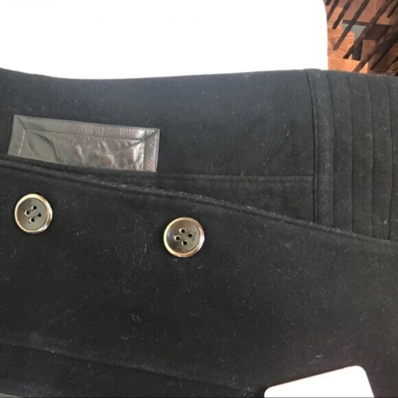 Mackage Wool Leather Fitted Car Coat Large Collar Pockets Wool Pea Coat Jacket - Picture 10 of 16